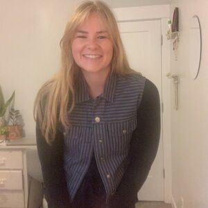 Vintage denim vest with unique brass buttons